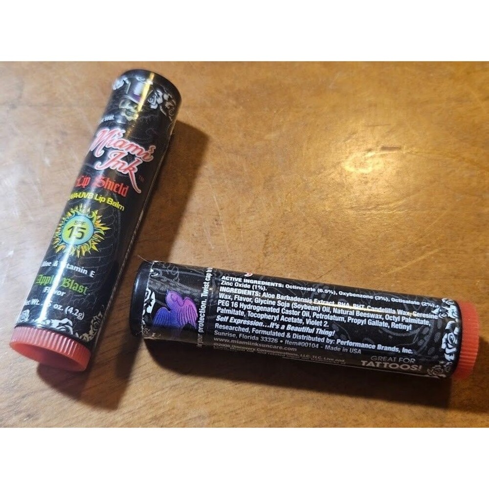 Miami Ink Lip Shield Tattoo Balm Care Multi Use SPF 15 Flavor Apple Blast Sealed